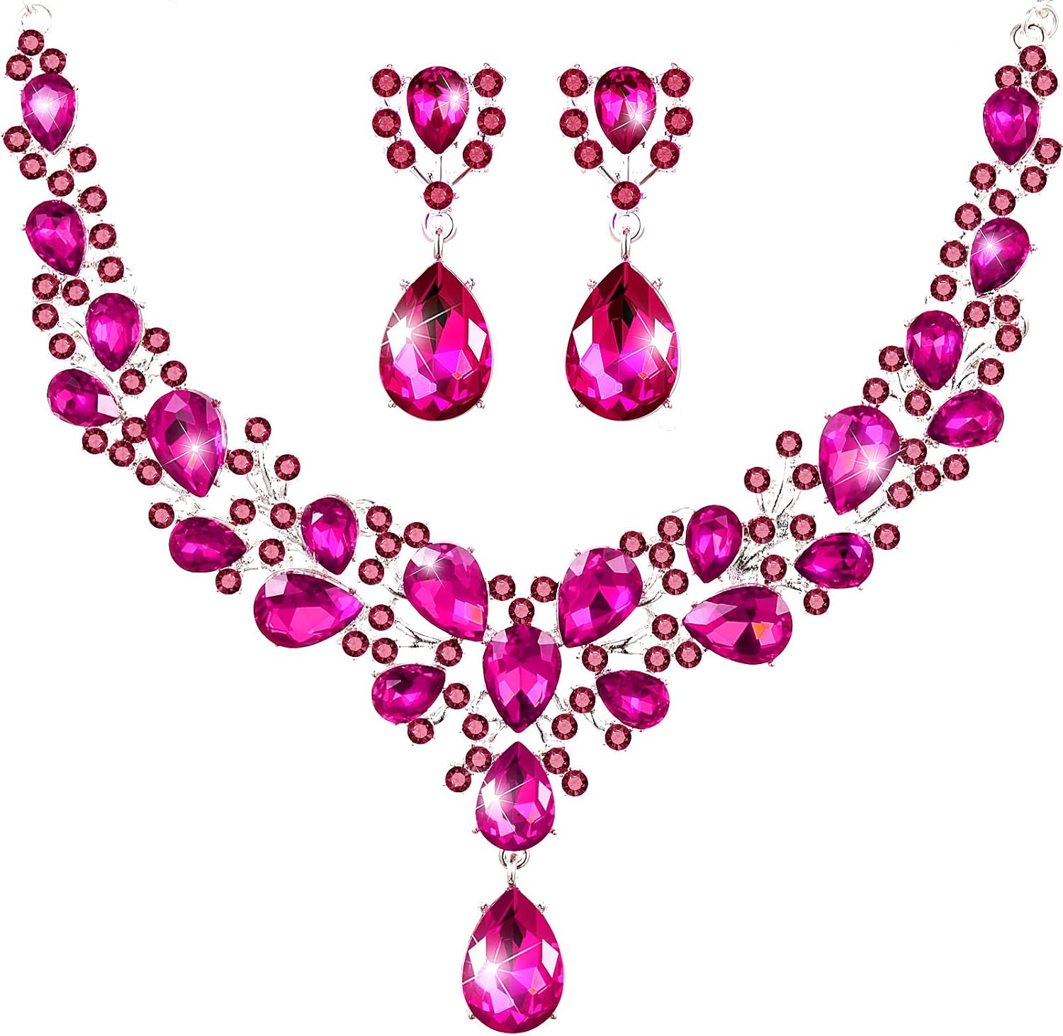 Clear Stone Teardrop Necklace and Earrings Set - Image 7