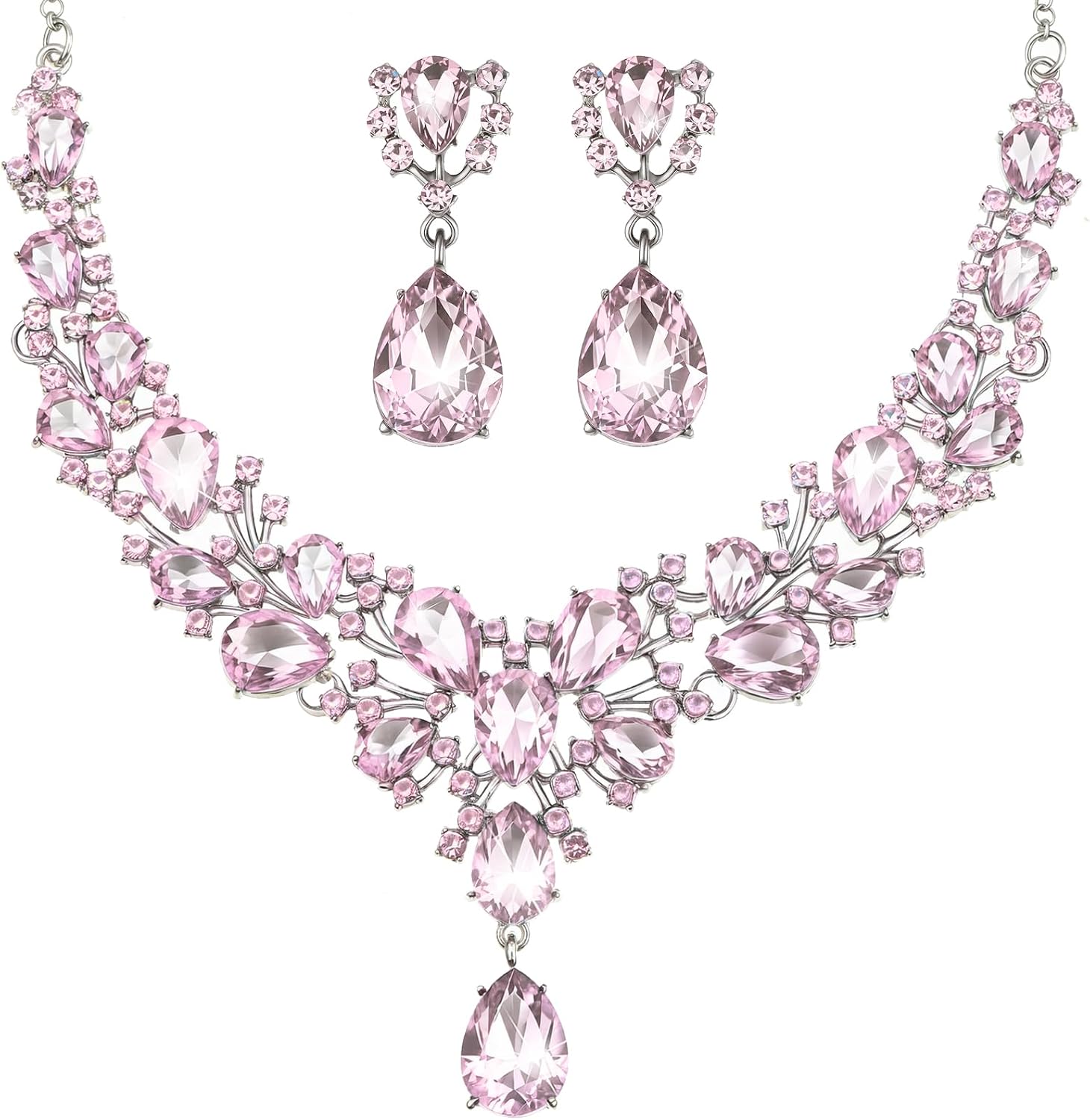 Clear Stone Teardrop Necklace and Earrings Set - Image 19