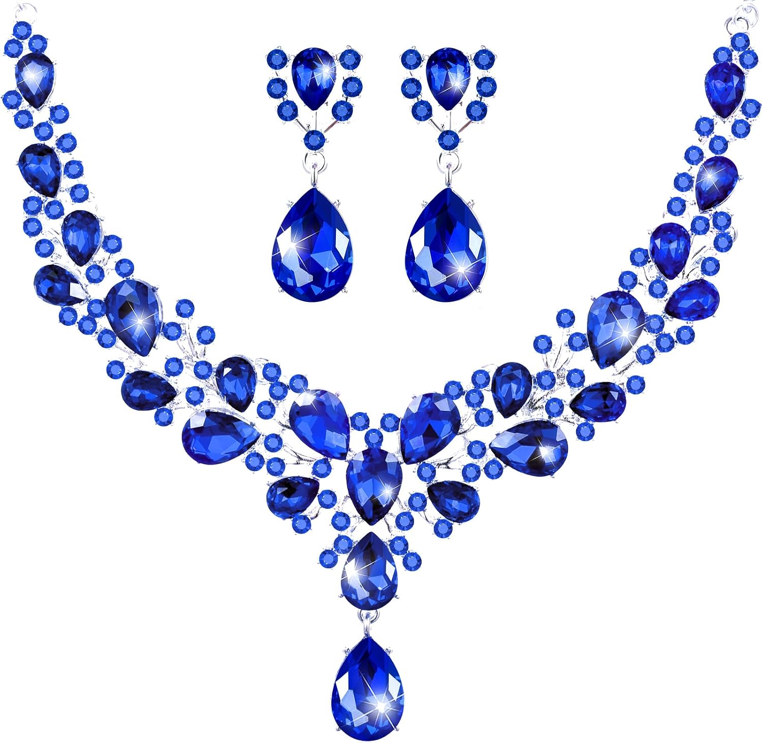 Clear Stone Teardrop Necklace and Earrings Set - Image 24