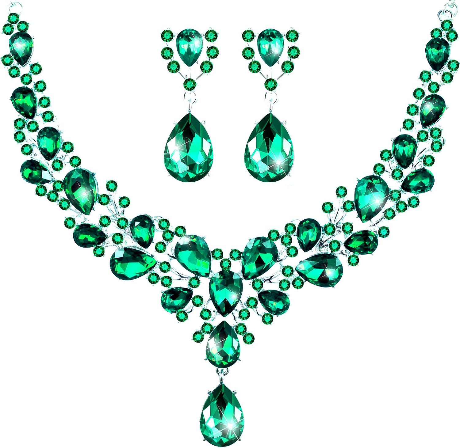 Clear Stone Teardrop Necklace and Earrings Set - Image 26