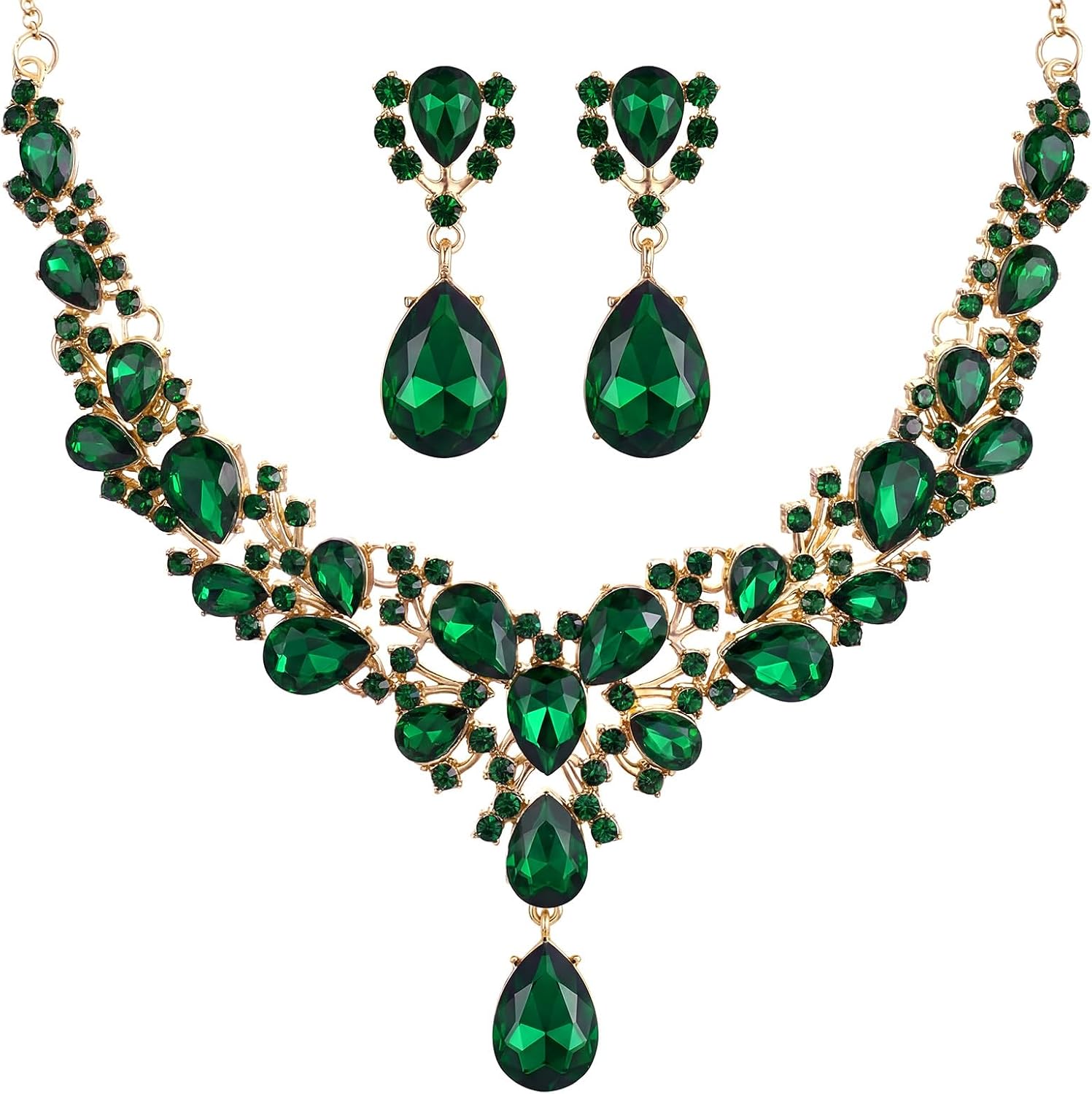 Clear Stone Teardrop Necklace and Earrings Set - Image 23