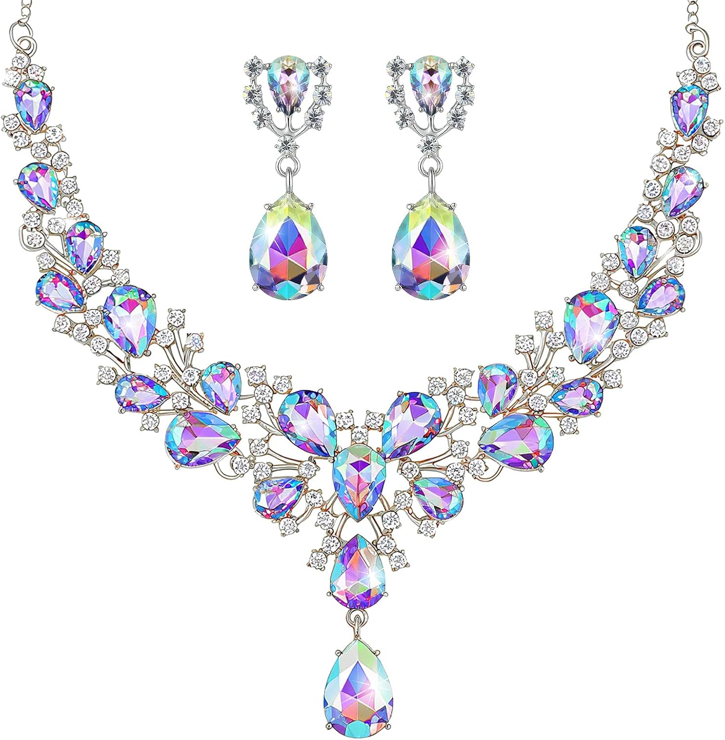 Clear Stone Teardrop Necklace and Earrings Set - Image 9