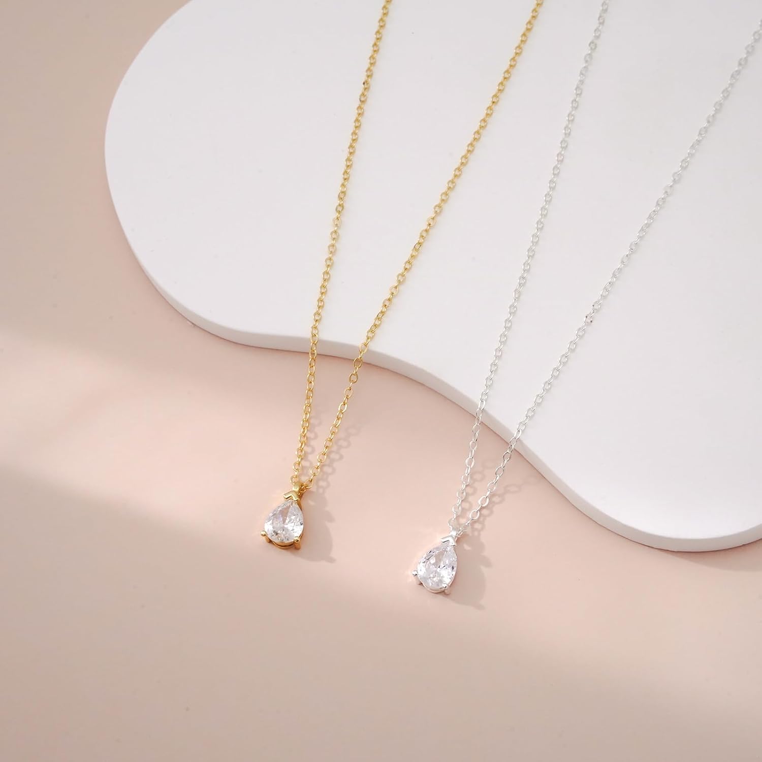 Gold Tone Teardrop Cubic Zirconia Pendant Necklace - Image 8