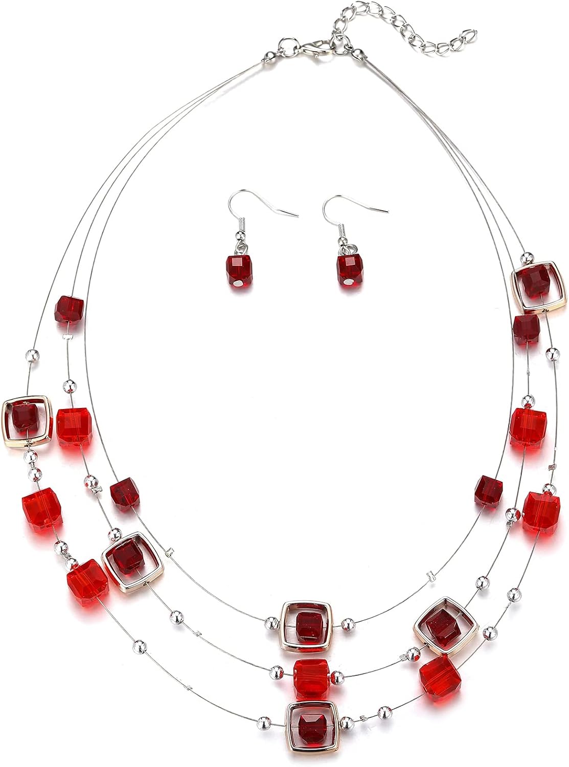 Layered Grey Beaded Necklace and Drop Earrings Set - Image 20