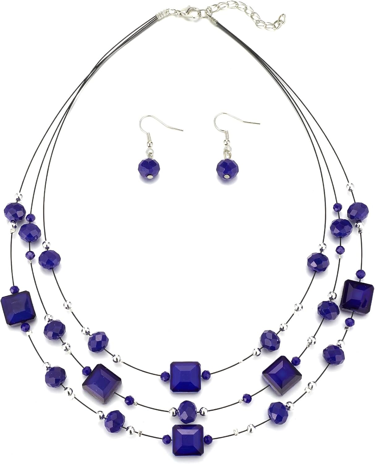 Layered Grey Beaded Necklace and Drop Earrings Set - Image 18