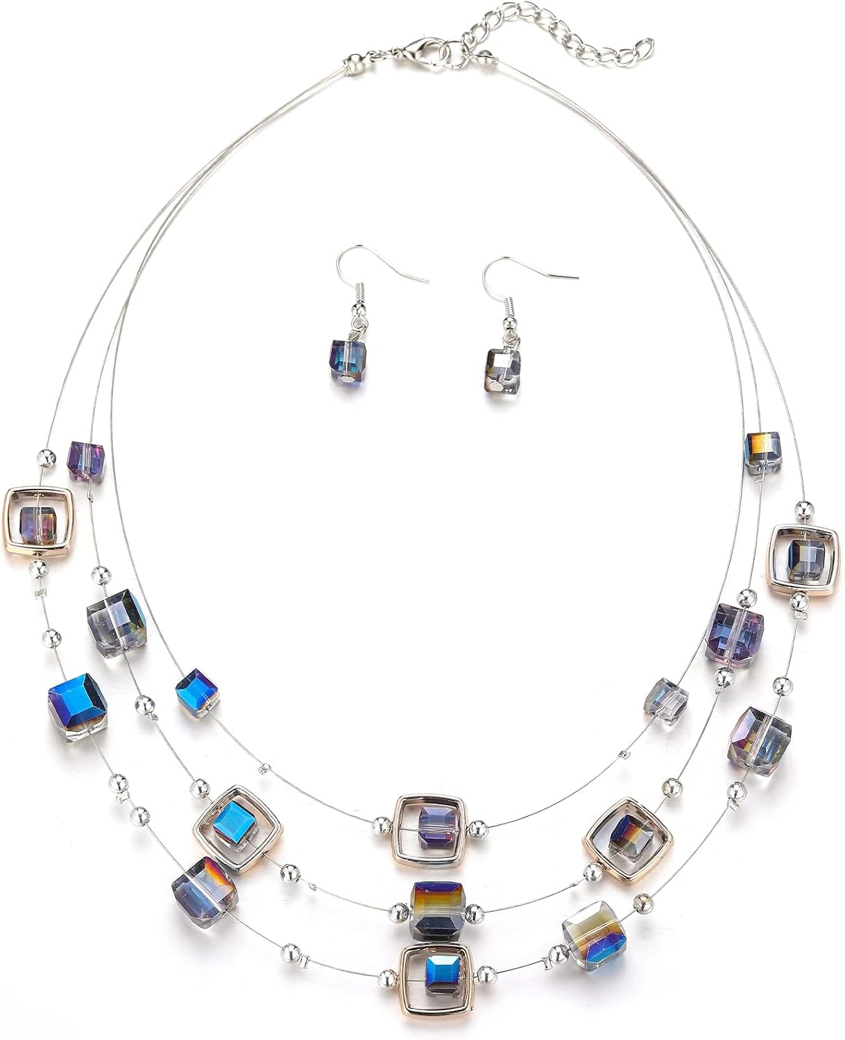 Layered Grey Beaded Necklace and Drop Earrings Set - Image 19