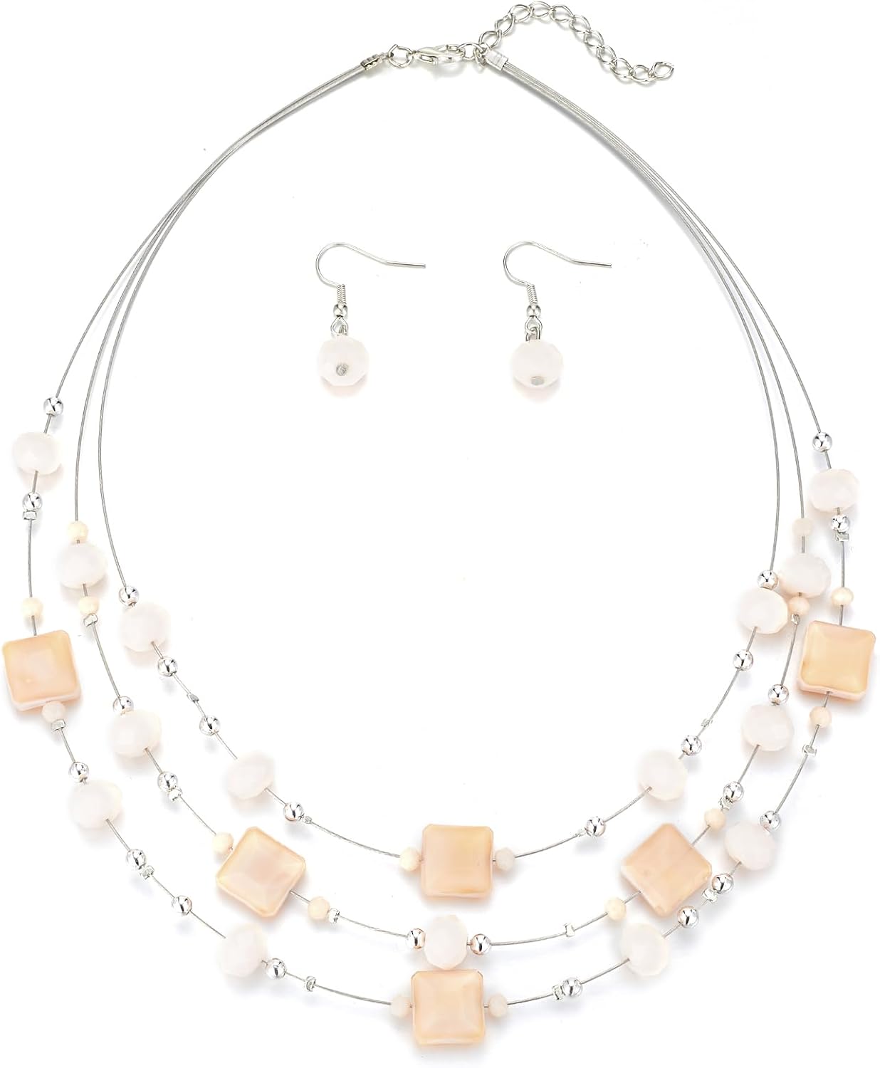 Layered Grey Beaded Necklace and Drop Earrings Set - Image 8
