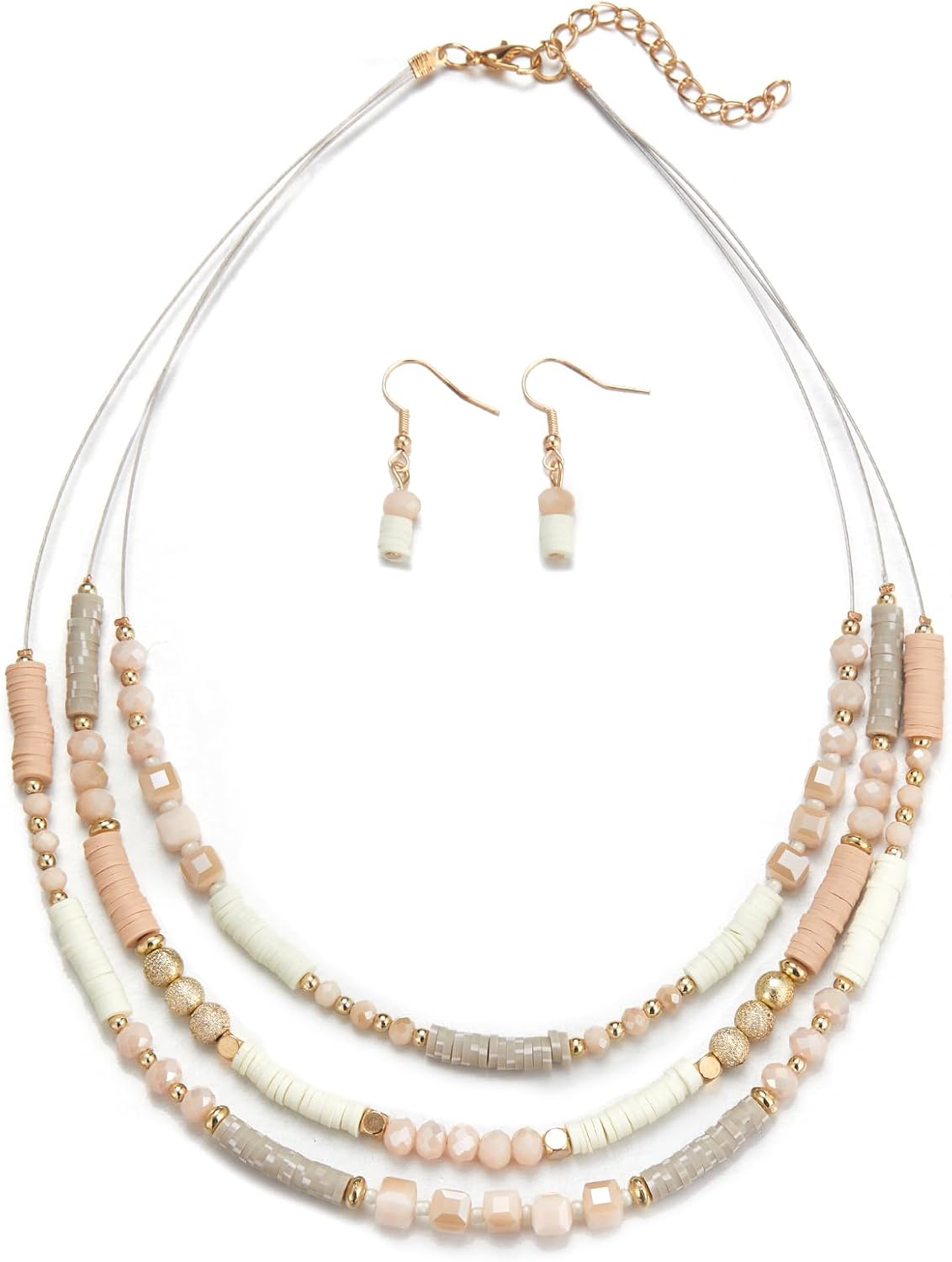 Layered Grey Beaded Necklace and Drop Earrings Set - Image 21