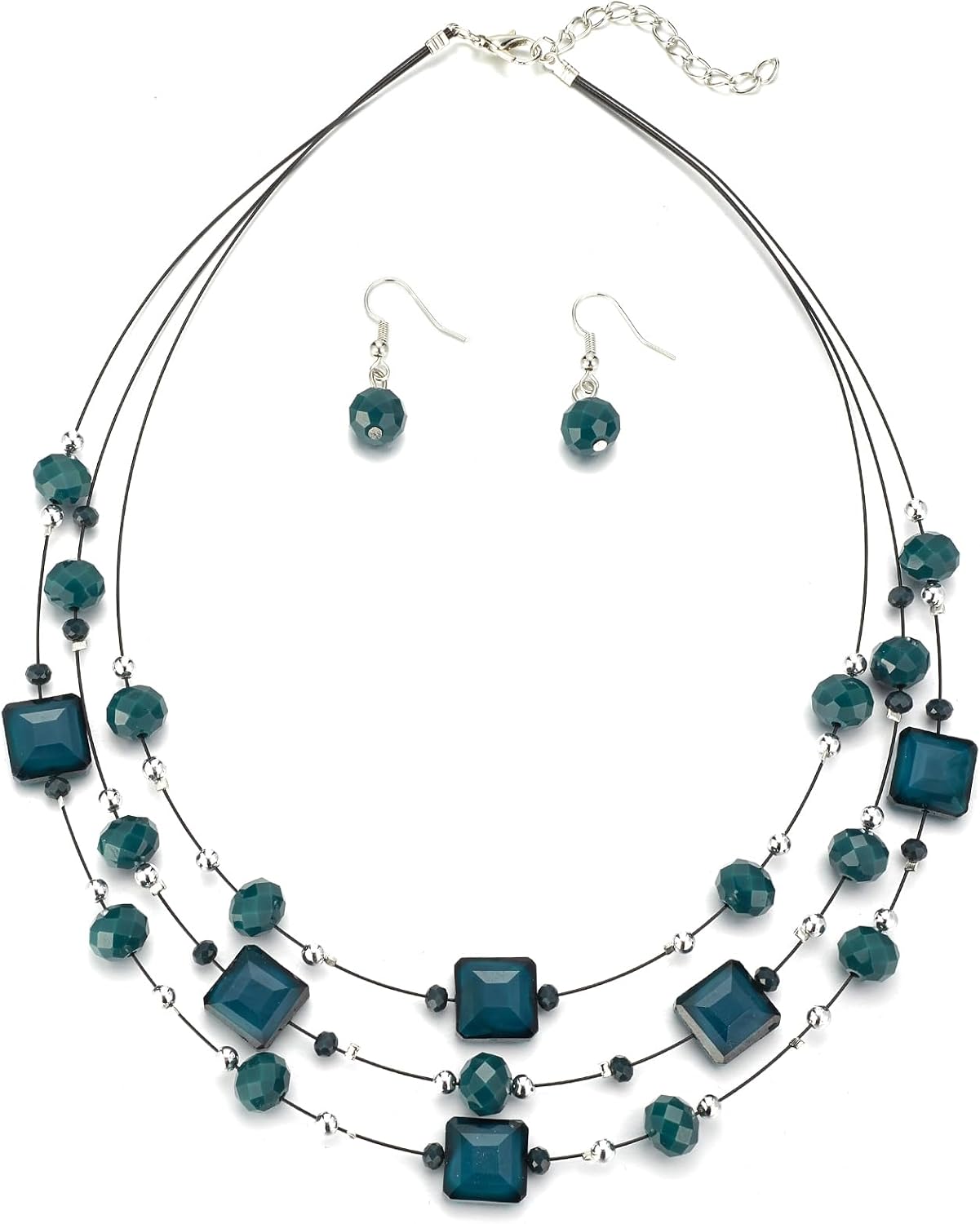 Layered Grey Beaded Necklace and Drop Earrings Set - Image 12