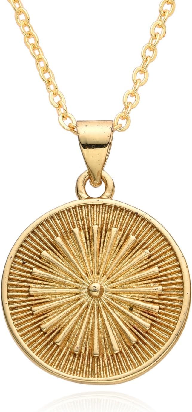 Textured Gold Tone Round Pendant Necklace, Single Piece - Image 11