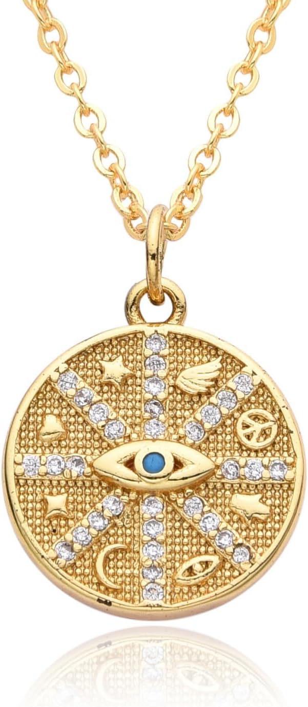 Textured Gold Tone Round Pendant Necklace, Single Piece - Image 8