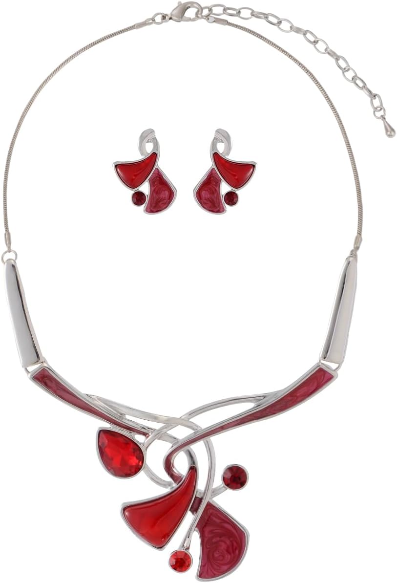 Red Floral Imitation Jewellery Set, Necklace and Earrings - Image 16