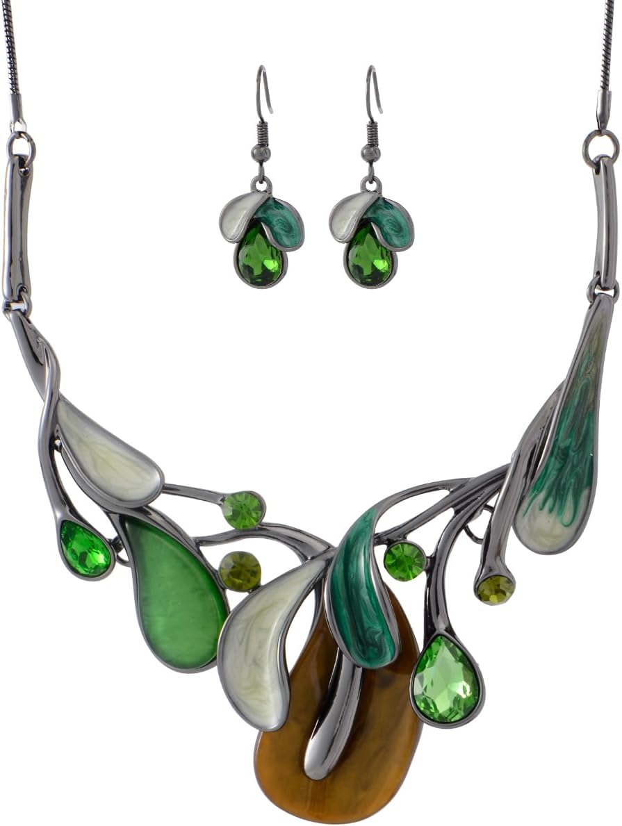 Red Floral Imitation Jewellery Set, Necklace and Earrings - Image 28