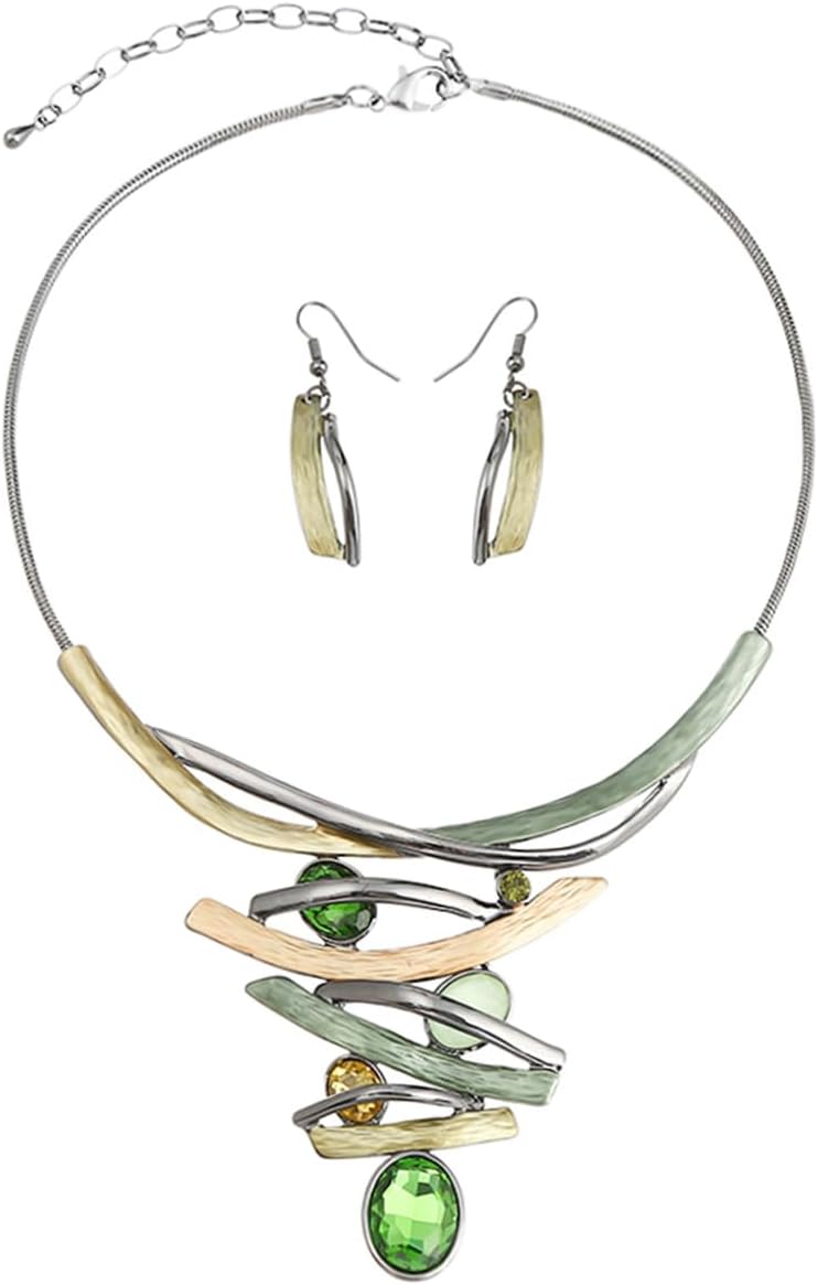 Multi-Tone Floral Statement Necklace and Stud Earrings Set - Image 13