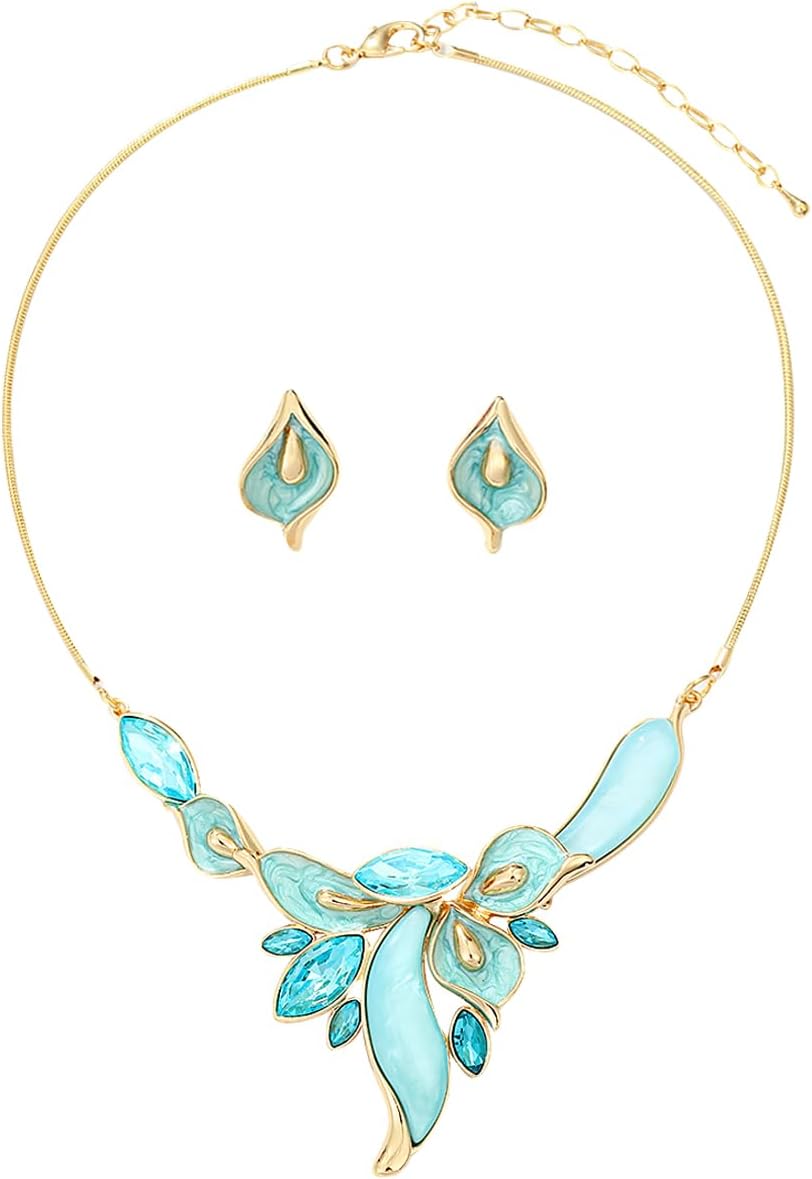Multi-Tone Floral Statement Necklace and Stud Earrings Set - Image 31