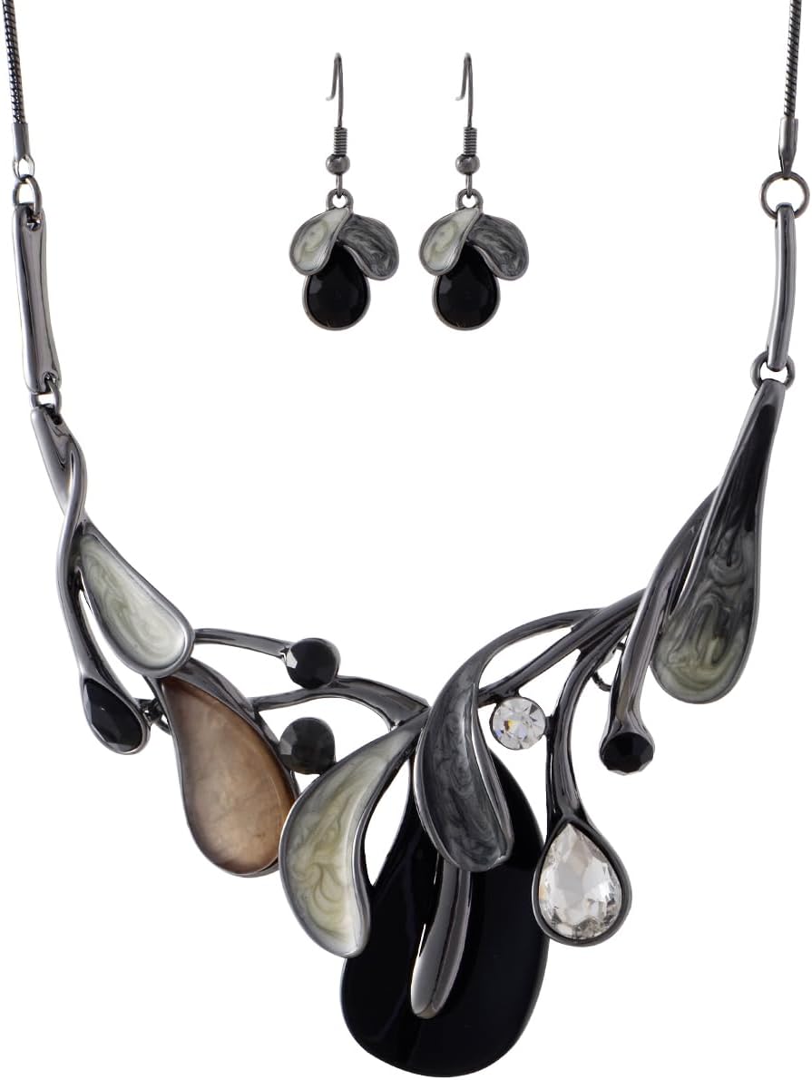 Multi-Tone Floral Statement Necklace and Stud Earrings Set - Image 24