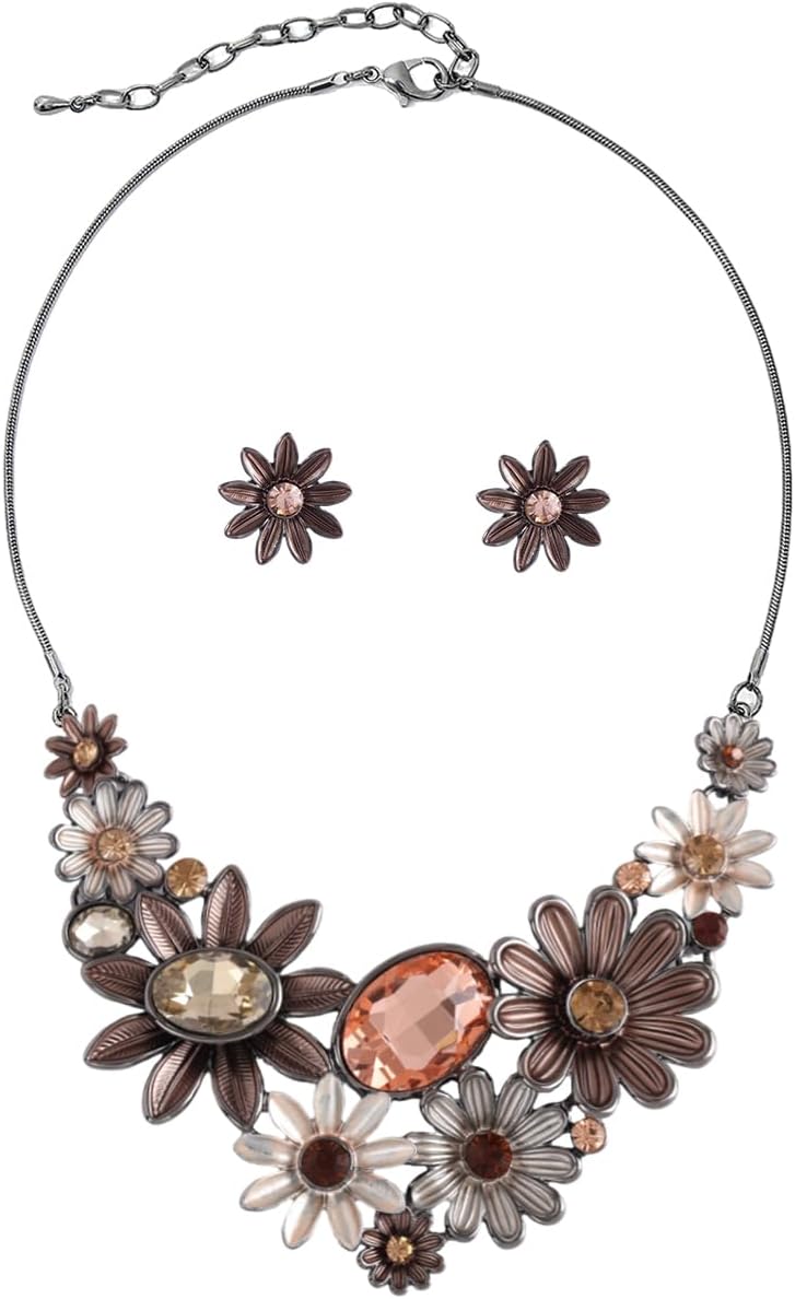 Red Floral Imitation Jewellery Set, Necklace and Earrings - Image 10