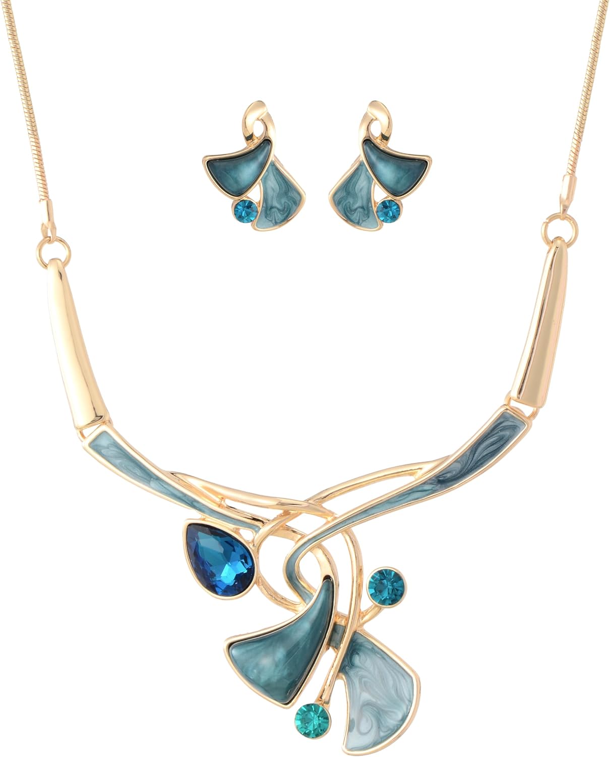 Multi-Tone Floral Statement Necklace and Stud Earrings Set - Image 33