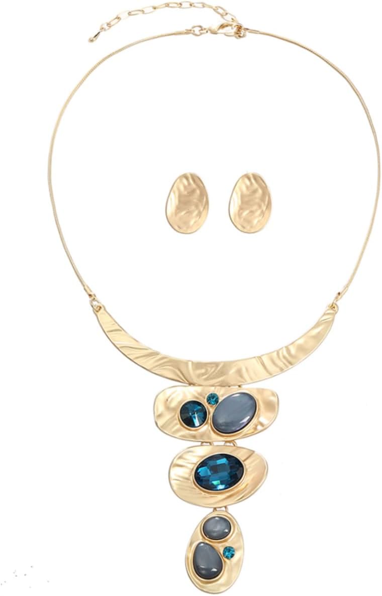 Multi-Tone Floral Statement Necklace and Stud Earrings Set - Image 11