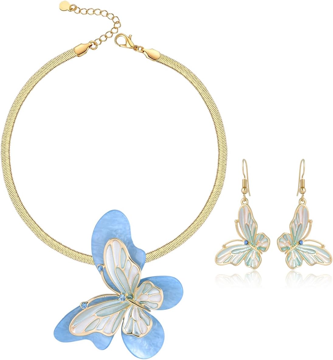 Blue Leaf Motif Necklace and Drop Earrings Set - Image 16