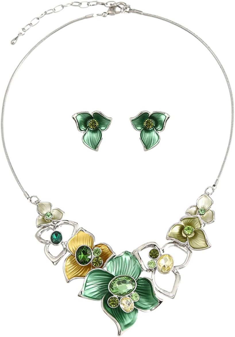 Blue Leaf Motif Necklace and Drop Earrings Set - Image 14