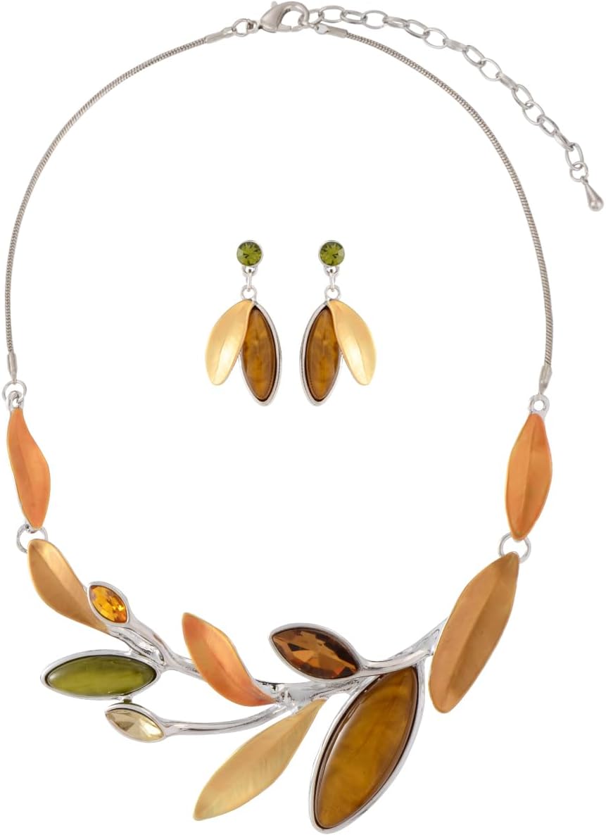 Blue Leaf Motif Necklace and Drop Earrings Set - Image 24