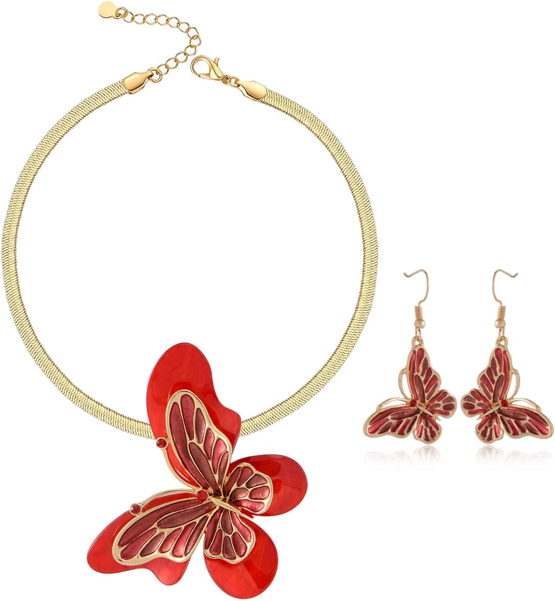 Blue Leaf Motif Necklace and Drop Earrings Set - Image 33