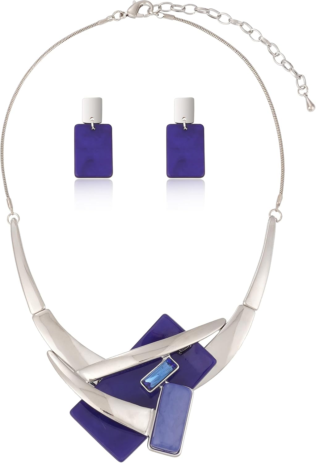 Blue Leaf Motif Necklace and Drop Earrings Set - Image 10