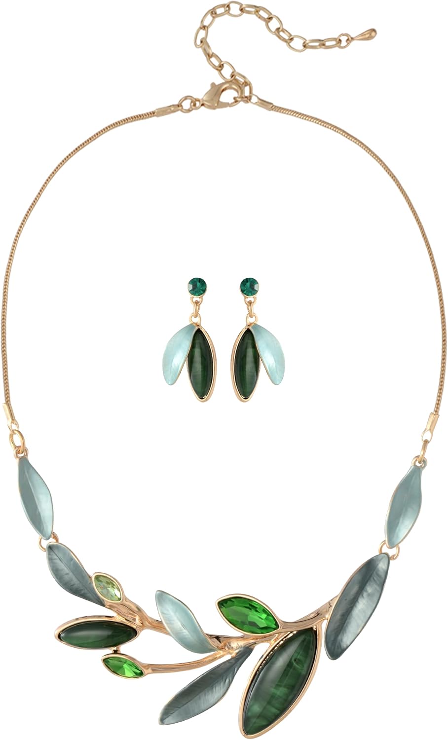 Blue Leaf Motif Necklace and Drop Earrings Set - Image 23