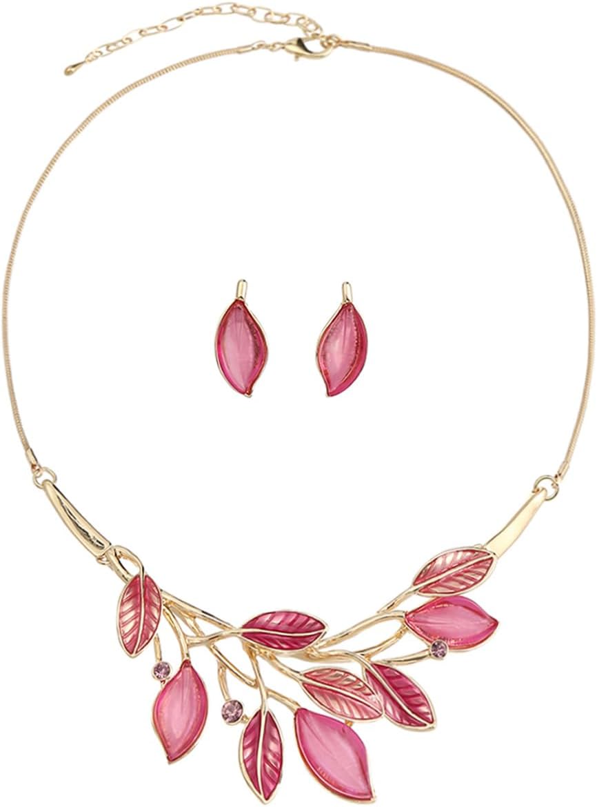 Blue Leaf Motif Necklace and Drop Earrings Set - Image 15