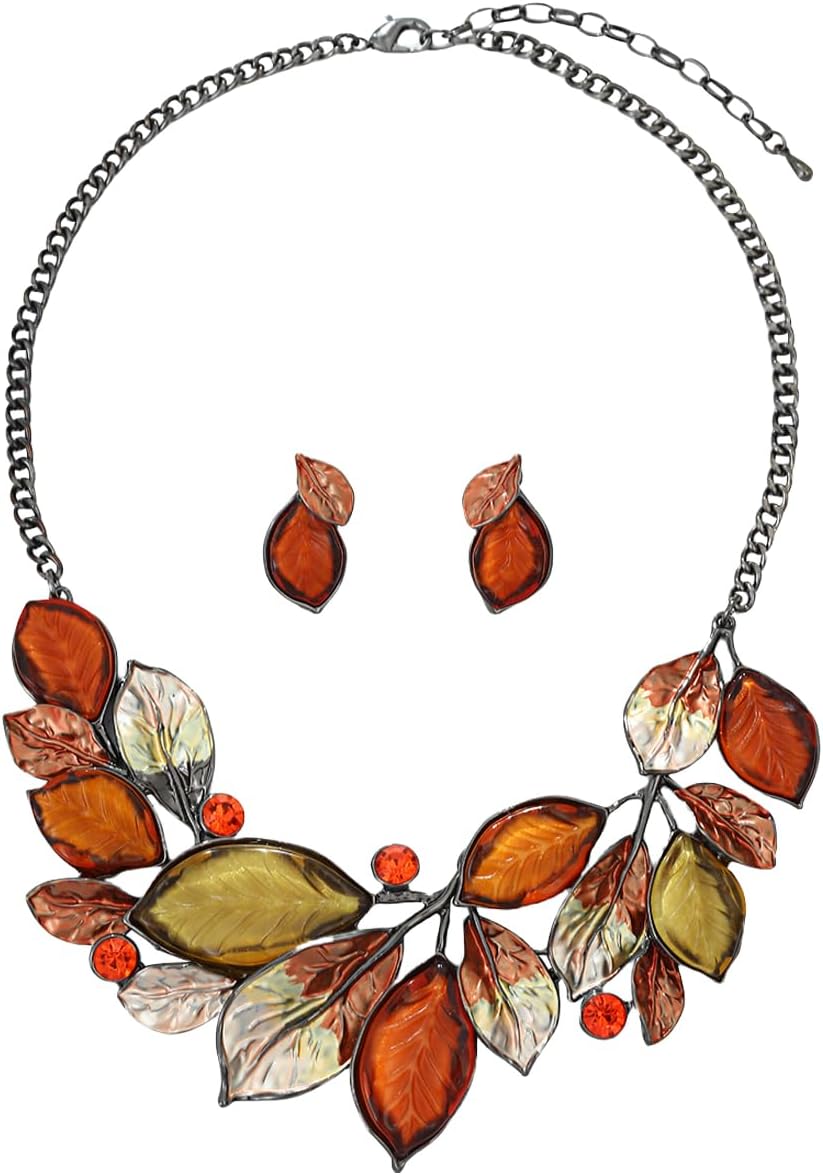 Blue Leaf Motif Necklace and Drop Earrings Set - Image 21