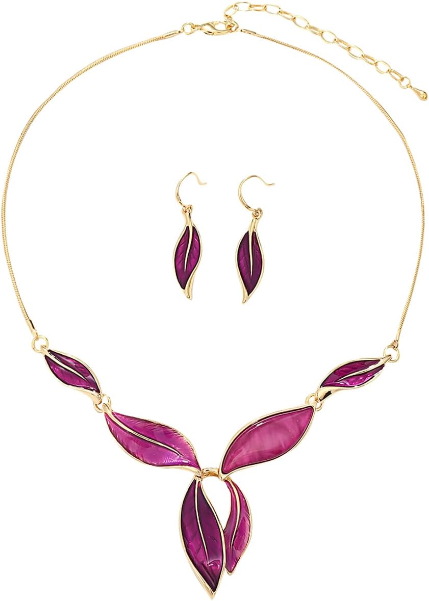 Blue Leaf Motif Necklace and Drop Earrings Set - Image 25