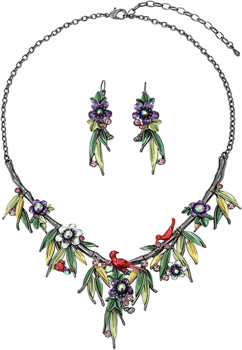 Blue Leaf Motif Necklace and Drop Earrings Set - Image 28