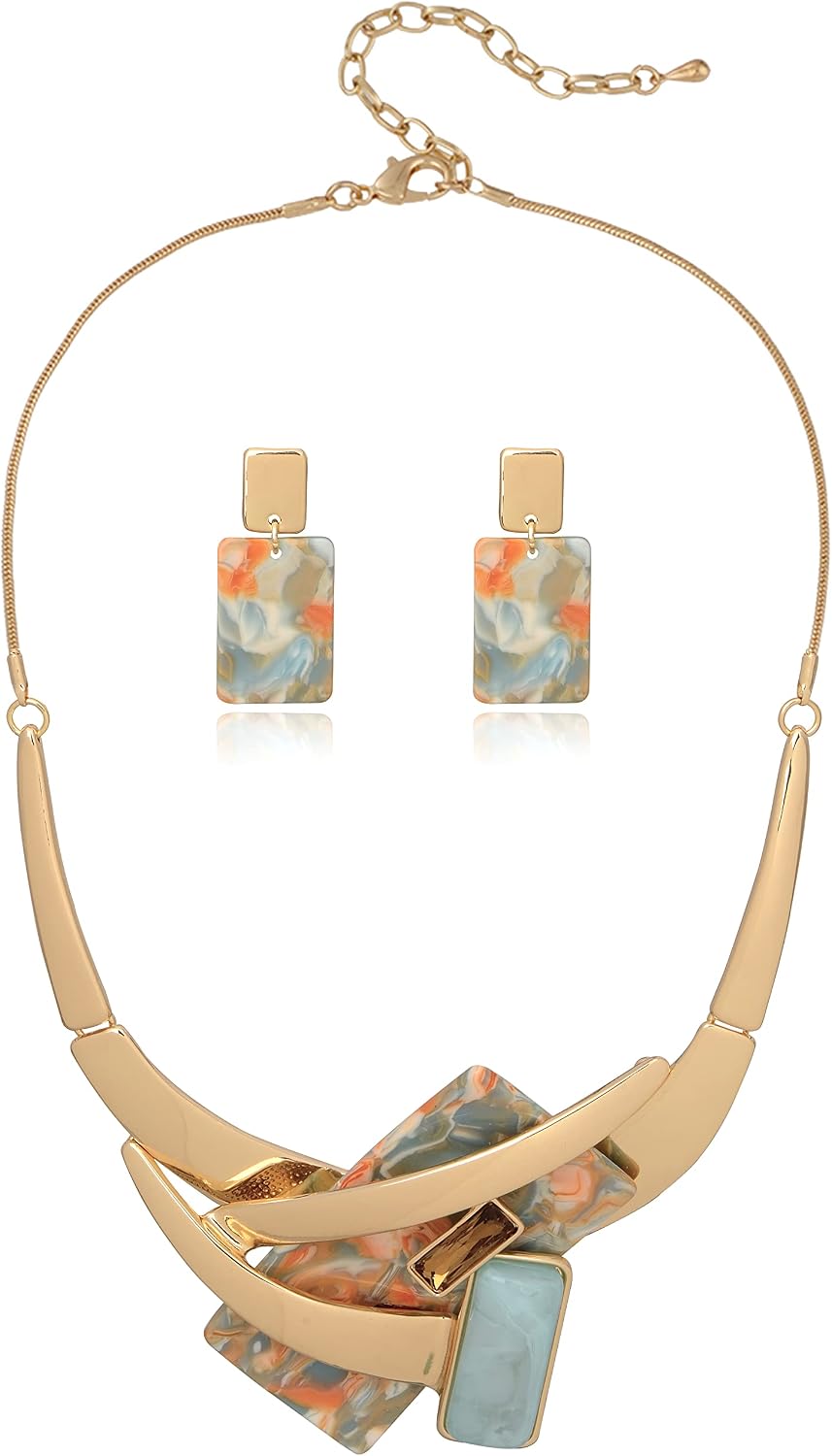 Blue Leaf Motif Necklace and Drop Earrings Set - Image 29