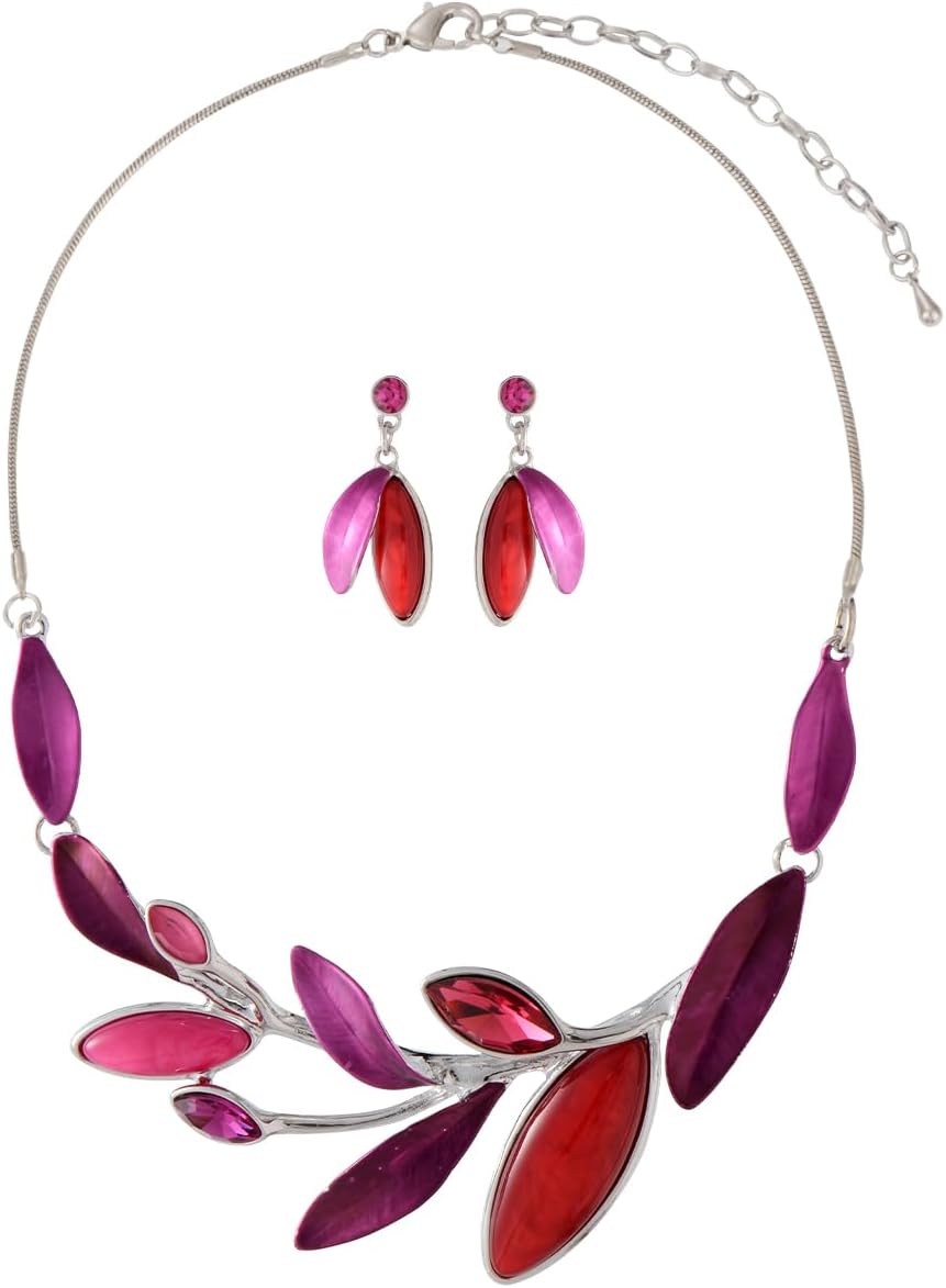 Blue Leaf Motif Necklace and Drop Earrings Set - Image 26