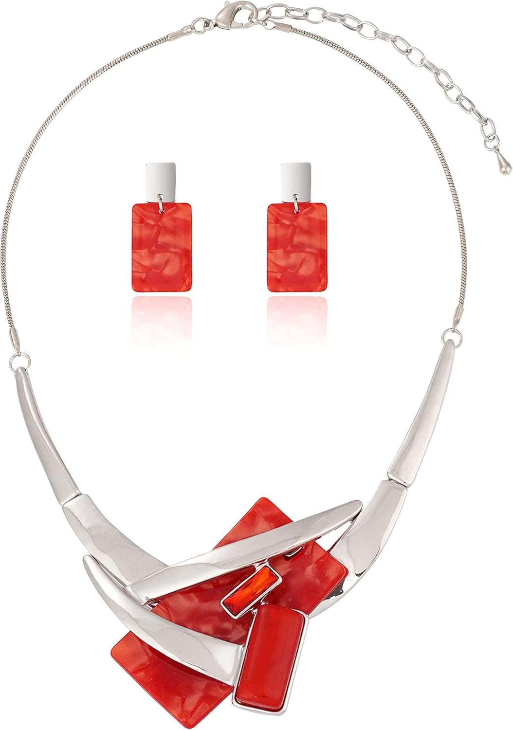 Blue Leaf Motif Necklace and Drop Earrings Set - Image 35