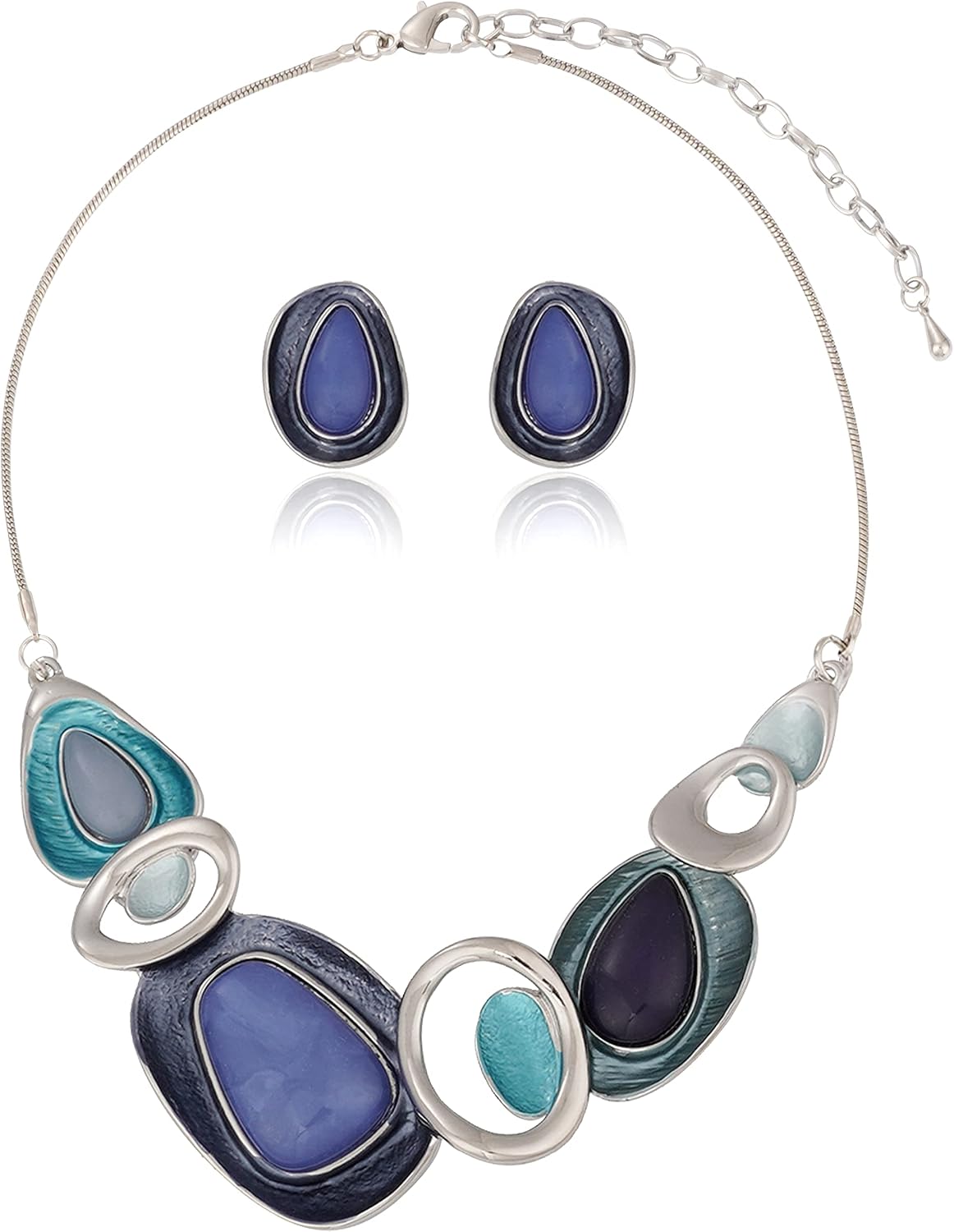 Blue Leaf Motif Necklace and Drop Earrings Set - Image 27