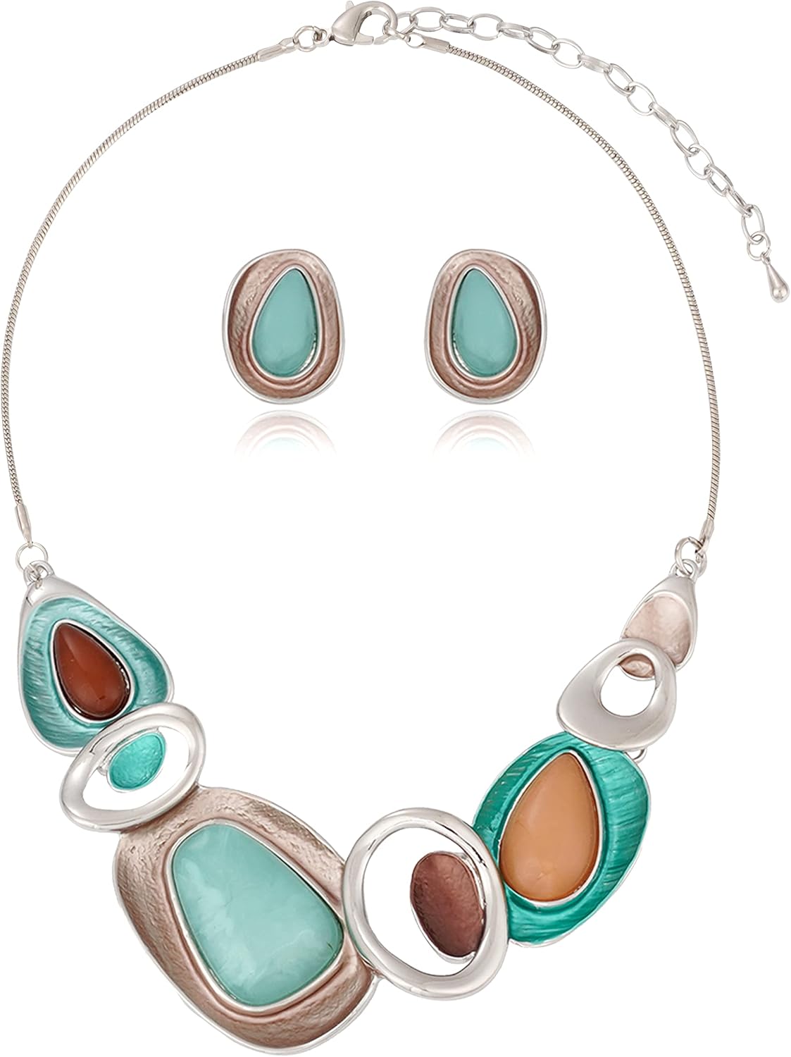 Blue Leaf Motif Necklace and Drop Earrings Set - Image 9