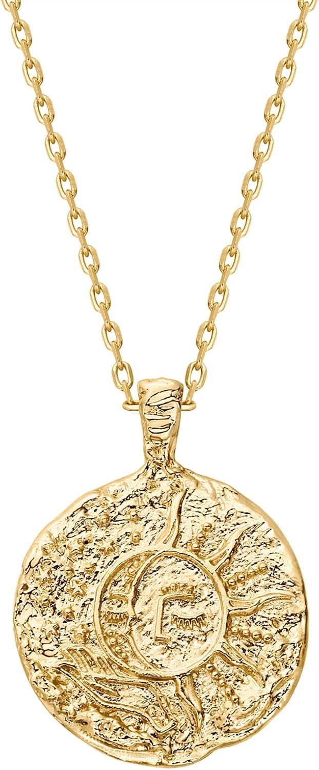 Gold Plated Engraved Coin Pendant Necklace, Single Piece