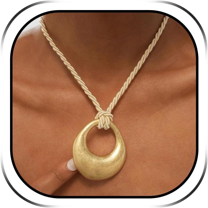 Abstract Gold Tone Pendant Necklace with Black Cord - Image 14