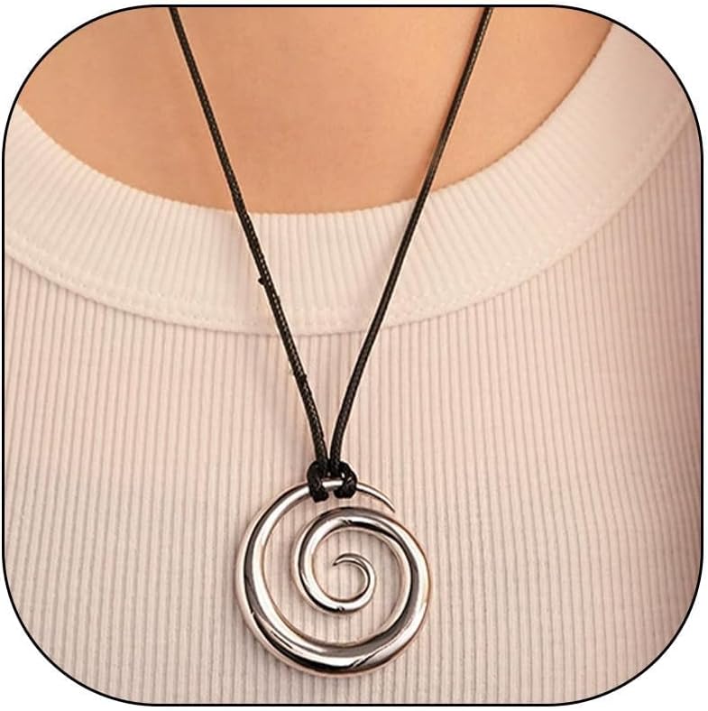 Abstract Gold Tone Pendant Necklace with Black Cord - Image 28