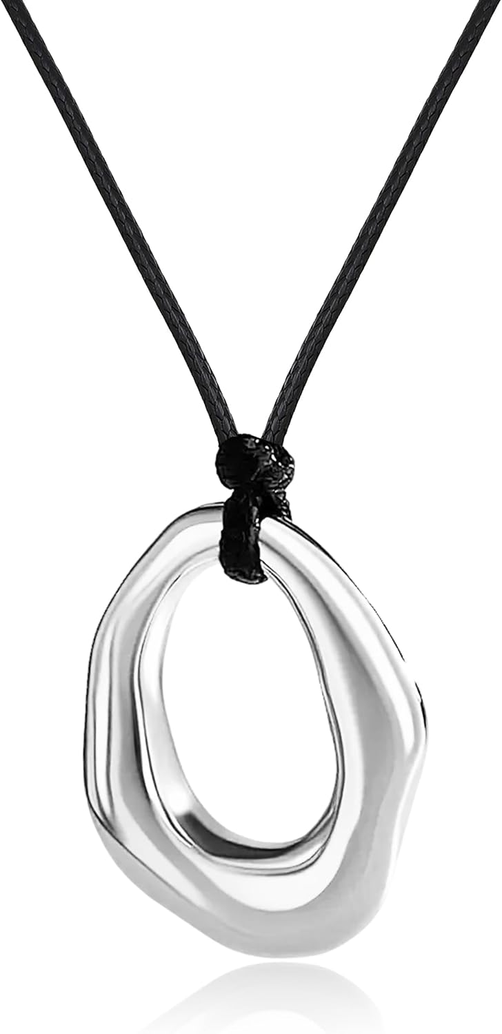 Abstract Gold Tone Pendant Necklace with Black Cord - Image 26