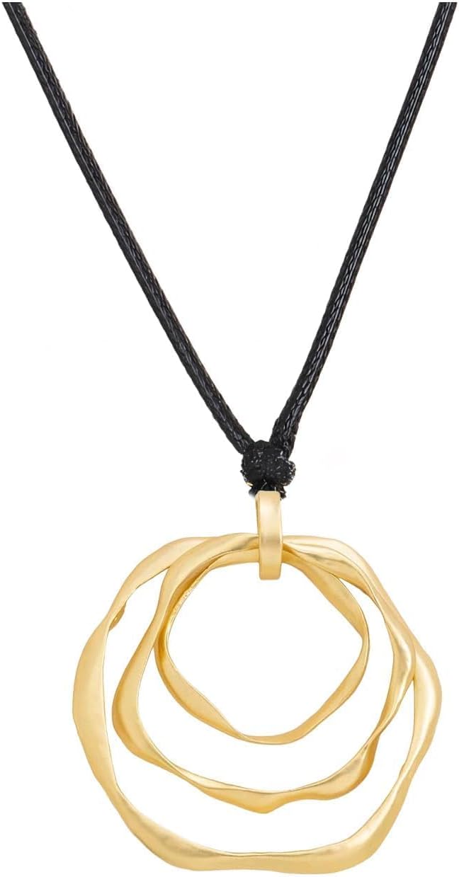 Abstract Gold Tone Pendant Necklace with Black Cord - Image 11