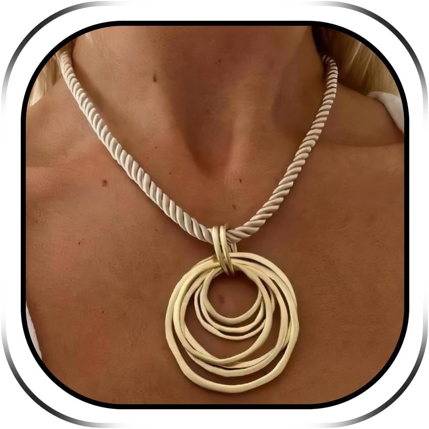 Abstract Gold Tone Pendant Necklace with Black Cord - Image 30