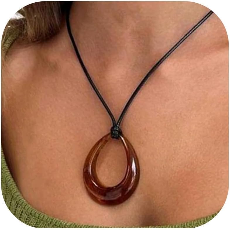 Abstract Gold Tone Pendant Necklace with Black Cord - Image 31