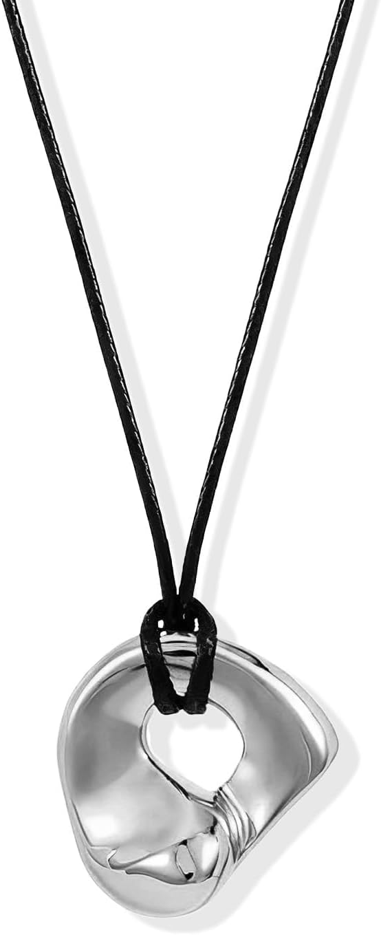 Abstract Gold Tone Pendant Necklace with Black Cord - Image 21
