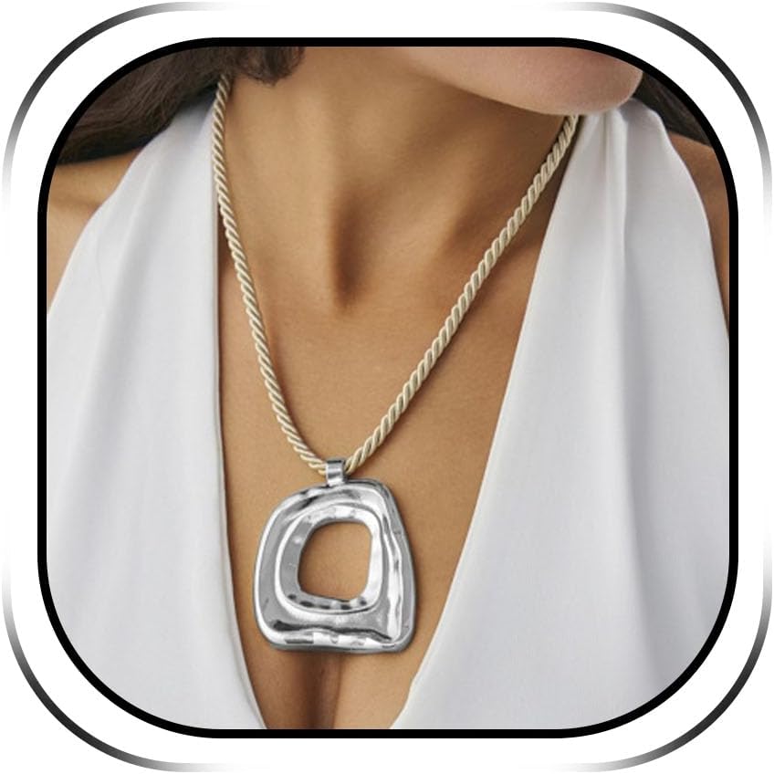 Abstract Gold Tone Pendant Necklace with Black Cord - Image 32