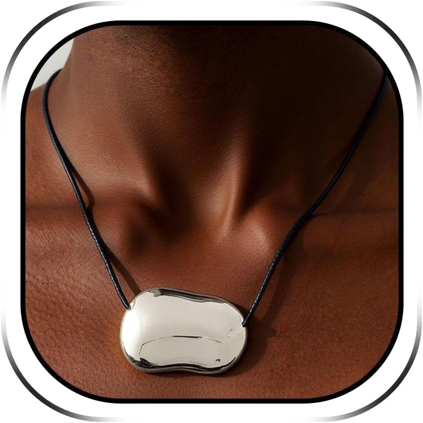 Abstract Gold Tone Pendant Necklace with Black Cord - Image 7