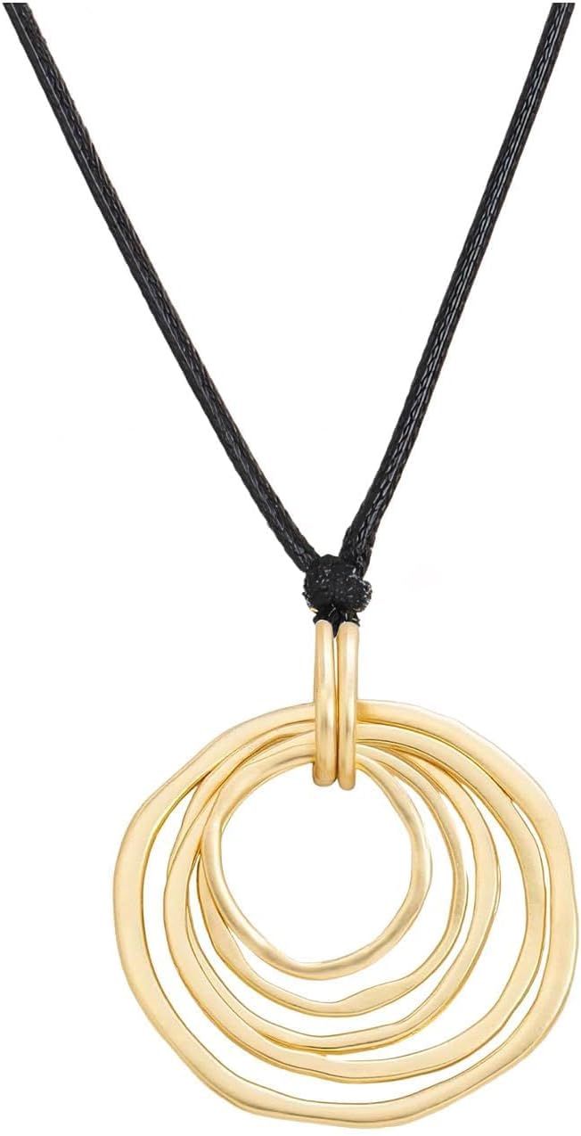 Abstract Gold Tone Pendant Necklace with Black Cord - Image 23