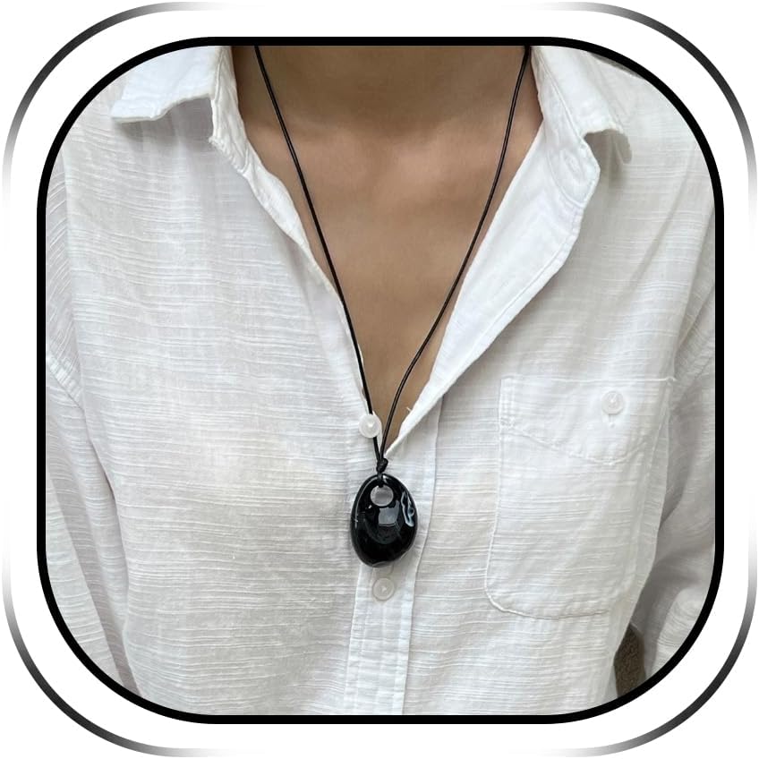 Abstract Gold Tone Pendant Necklace with Black Cord - Image 22
